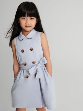 Pale Blue Reiss Dana Junior Linen Blend Mini Dress