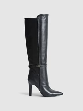 Black Reiss Caitlin Leather Knee High Boots