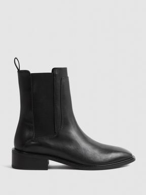 Black Reiss Willow Leather Chelsea Boots