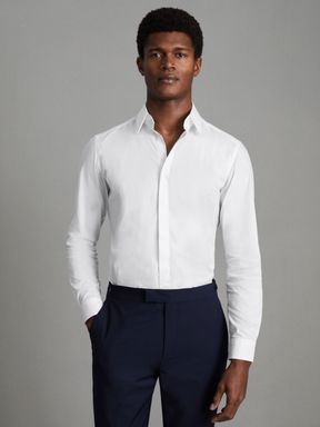 White Reiss Kiana Cotton Stretch Poplin Slim Fit Shirt