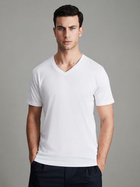 White Reiss Dayton Cotton V-Neck T-Shirt