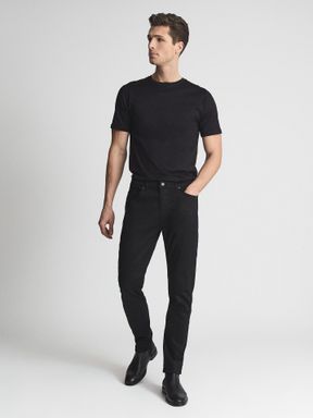 Black Reiss Rufus Tapered Slim Fit Jersey Stretch Jeans