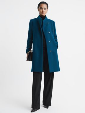 Teal Reiss Mia Wool Blend Mid-Length Coat