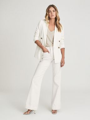 White Reiss Isa High Rise Flared Jeans
