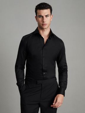 Black Reiss Storm Slim Fit Two-Fold Cotton Shirt