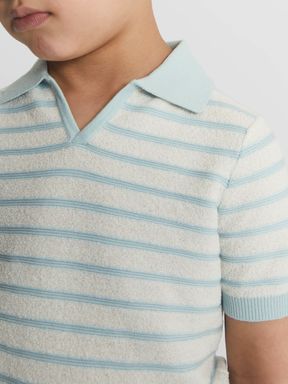 White/Mint Reiss Pearl Junior Open Collar Stripe Polo T-Shirt