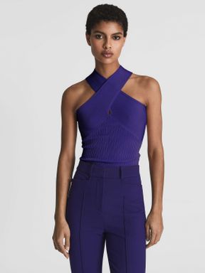 Purple Reiss Lily Knitted Halterneck Cami Vest Top