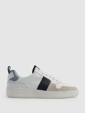 White/Blue Mix Reiss Aira Mid Top Leather Trainers