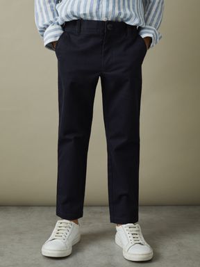 Navy Reiss Pitch Slim Fit Casual Chinos
