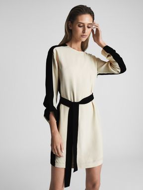 Neutral Reiss Skyler Colourblock Mini Dress
