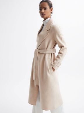 Pink Reiss Agnes Belted Blindseam Wool Longline Coat