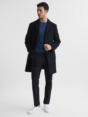 Black Reiss Gable Single Breasted Wool Overcoat
