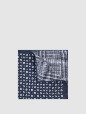 Airforce Blue Reiss Ischia Reversible Silk Pocket Square