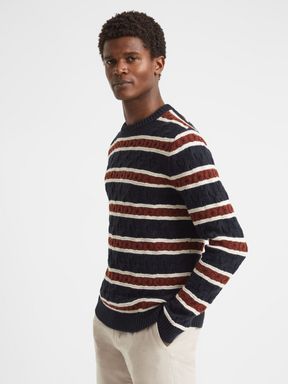 Tobacco Reiss Littleton Cable Knitted Striped Jumper
