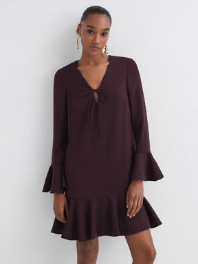 Burgundy Florere V-Neck Mini Dress