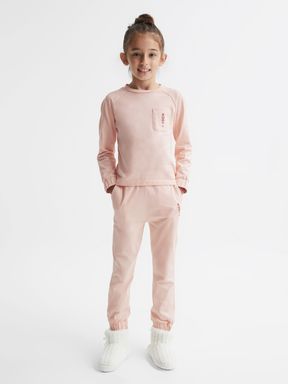 Pink Reiss Billy Long Sleeve Embroidered Nightwear Top