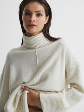 Cream Reiss Sarah Wool-Cashmere Roll Neck Jumper