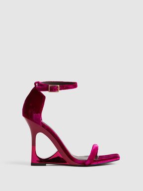 Pink Reiss Cora Velvet Strappy Wedge Heels