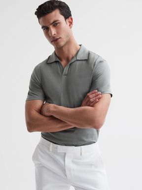 Sage Reiss Jaxx Mercerised Open Collar Polo T-Shirt