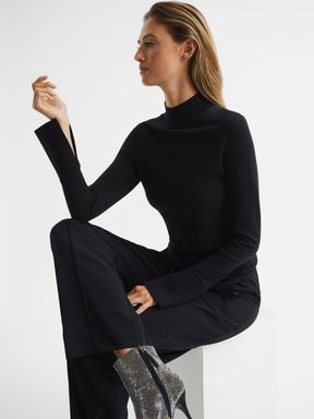 Black Reiss Sasha Merino Wool Split Sleeve Jumper