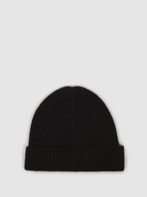 Black Reiss Cara Cashmere Ribbed Beanie Hat