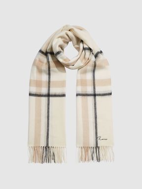 Neutral Reiss Calyn Cashmere Blend Checked Scarf