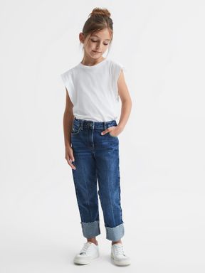 Mid Blue Reiss Bradie Turn-Up Relaxed Jeans