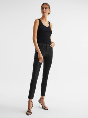 Black Reiss Hoxton PAIGE Coated Skinny Jeans