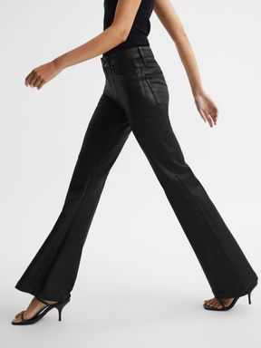Black Paige Flared Coated Jeans