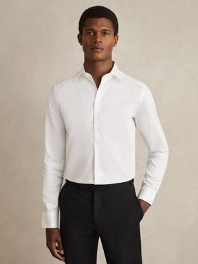 White Reiss Remote Cotton-Satin Cutaway-Collar Shirt
