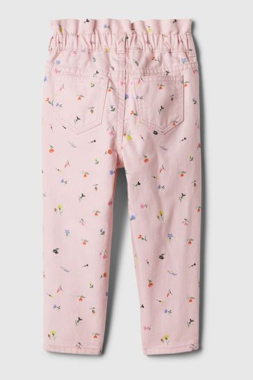Gap Pink Floral Print Elasticated Paperbag Soft Stretch Mom Jeans 6mths 5yrs