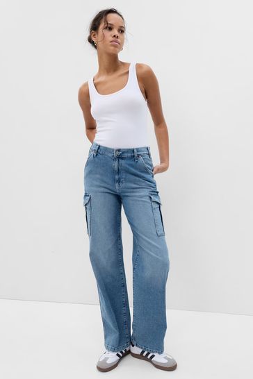 Light Blue 90s Loose Mid Rise Cargo Jeans