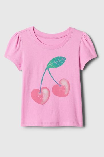 Pink Graphic Short Flutter Sleeve Crew Neck T-Shirt (Newborn-5yrs)