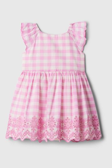 Gap Pink Stripe Eyelet Flutter Sleeve Dress Newborn 5yrs