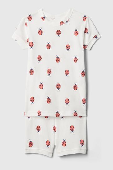 White Ladybug Print Organic Cotton Short Pyjama Set (12mths-5yrs)