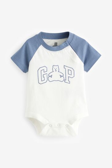 Blue Organic Cotton Logo Baby Bodysuit