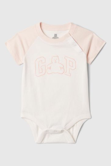 Pink Organic Cotton Logo Baby Bodysuit