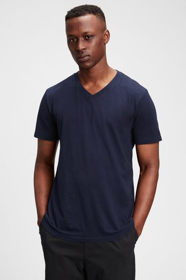 Navy Cotton Classic V Neck Short Sleeve T-Shirt