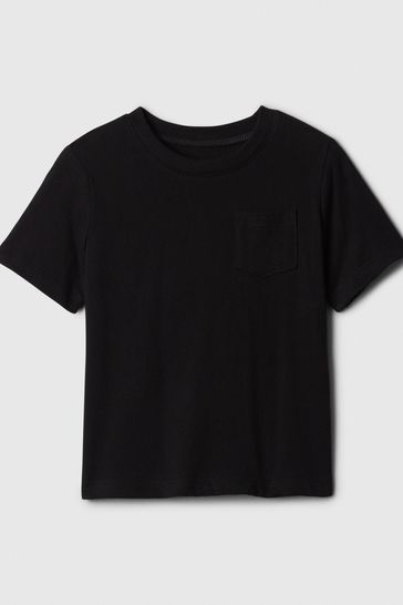 Black Pocket Crew Neck Short Sleeve T-Shirt (Newborn-5yrs)