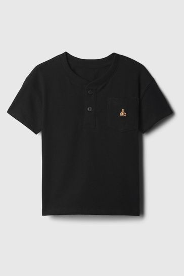 Black Brannan Bear Embroidered Baby Henley T-Shirt
