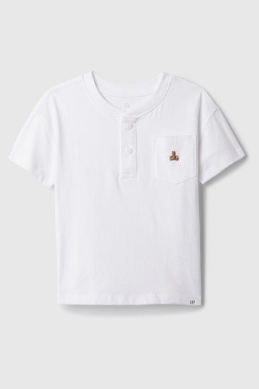 White Brannan Bear Embroidered Baby Henley T-Shirt