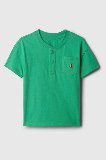 Green Brannan Bear Embroidered Baby Henley T-Shirt