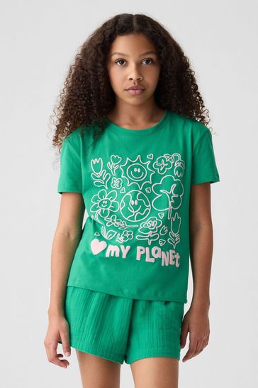 Green Graphic Print Short Sleeve Crew Neck T-Shirt (4-13yrs)