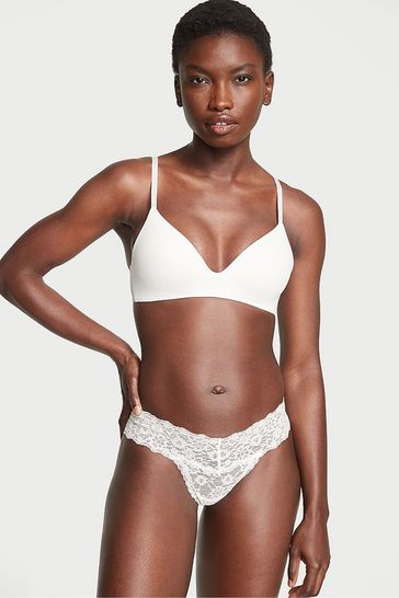 Victoria's Secret Coconut White Thong Posey Lace Knickers