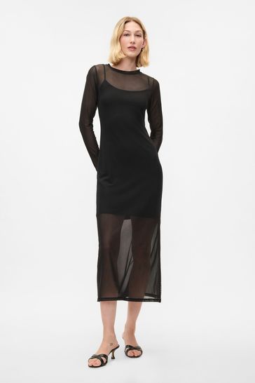 Black mesh slip dress clearance