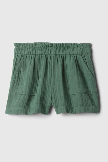 Green Crinkle Cotton Pull On Baby Shorts (12mths-5yrs)