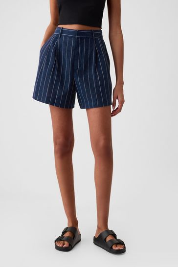 Blue Stripe 4" Linen Cotton Everyday Shorts