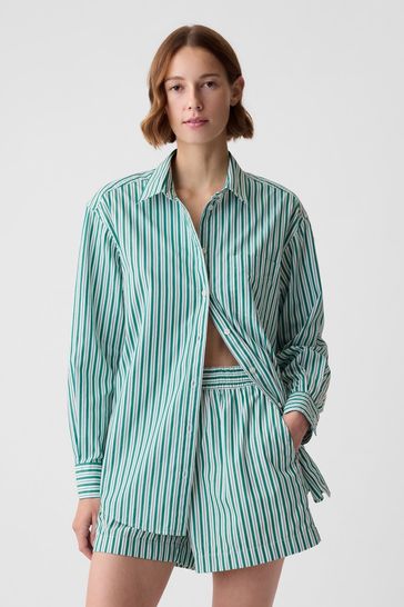 Green Stripe Organic Cotton Oversized Long Sleeve Shirt