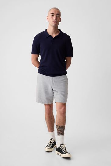 Grey Linen Cotton Flat Front Shorts