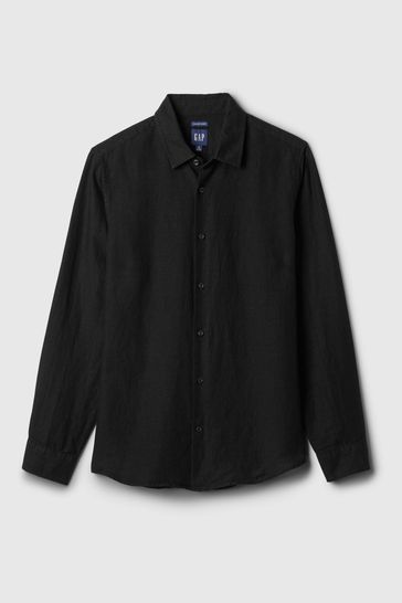 Black linen long sleeve shirt new arrivals